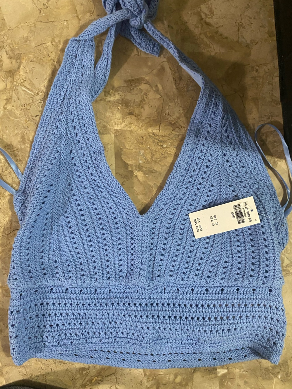 Hollister Sky Blue Crochet V-Neck Halter Sweater